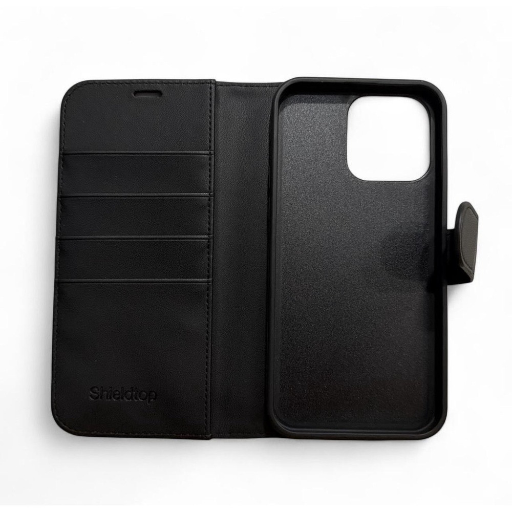 Shieldtop Leather Wallet Case for iPhone 14 Pro Max Black Magnetic Card Pocket - Picture 2 of 8